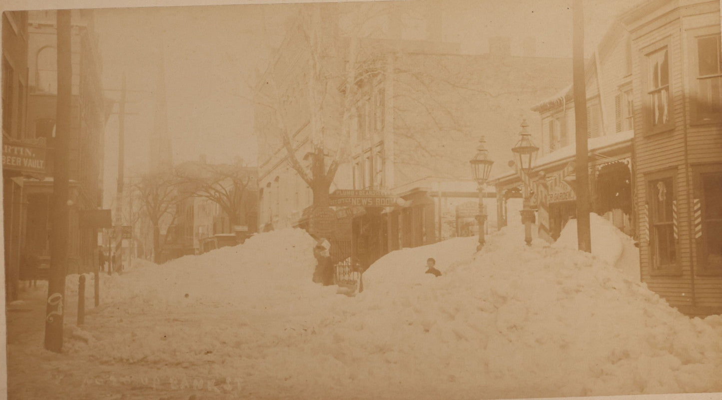 Lot 107 - Pair Of Antique Cabinet Card Photographs Of Bridgeport, Connecticut Streets During The Great Blizzard Of 1888, Including Bank Street, Photographed By Bronson's Photograph Gallery