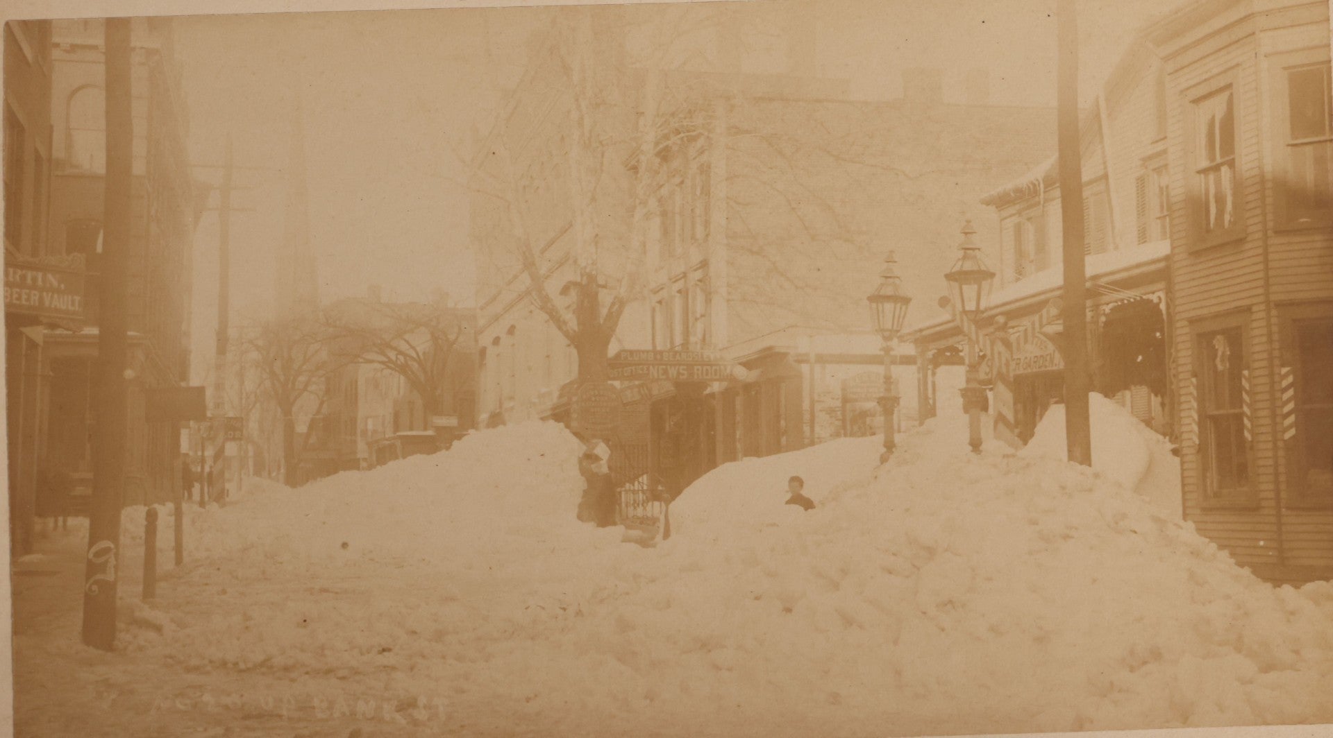 Lot 107 - Pair Of Antique Cabinet Card Photographs Of Bridgeport, Connecticut Streets During The Great Blizzard Of 1888, Including Bank Street, Photographed By Bronson's Photograph Gallery