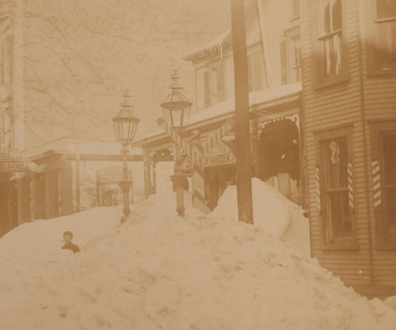Lot 107 - Pair Of Antique Cabinet Card Photographs Of Bridgeport, Connecticut Streets During The Great Blizzard Of 1888, Including Bank Street, Photographed By Bronson's Photograph Gallery