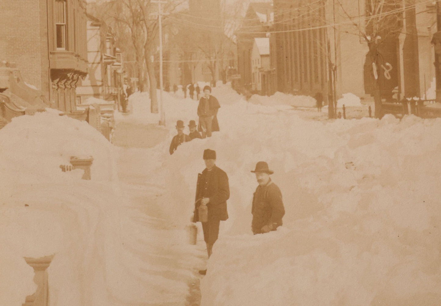 Lot 107 - Pair Of Antique Cabinet Card Photographs Of Bridgeport, Connecticut Streets During The Great Blizzard Of 1888, Including Bank Street, Photographed By Bronson's Photograph Gallery