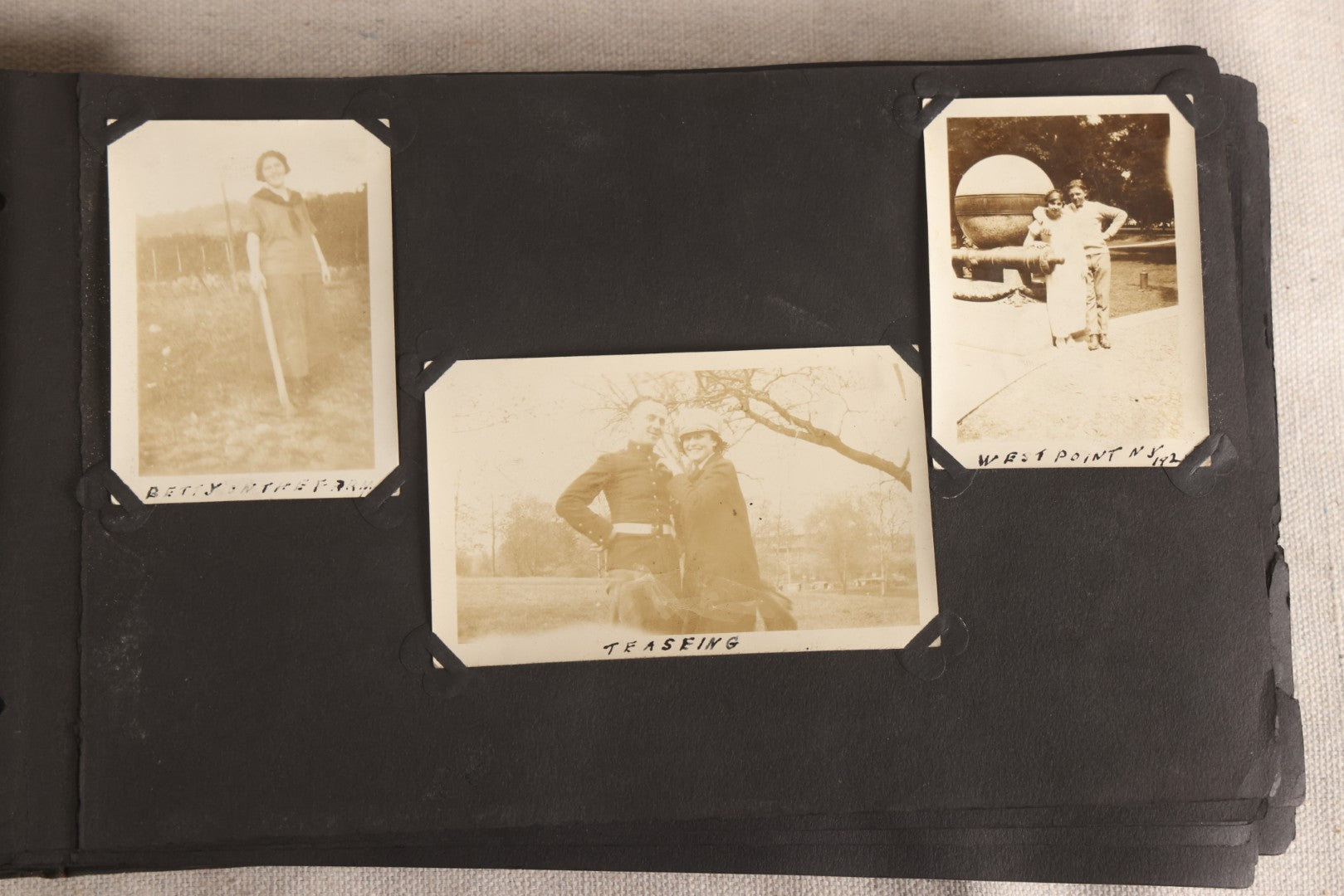 Lot 108 - Antique Snapshot Photo Album Containing 75+ Snapshot Photographs, West Point Military Academy Student And Family, Boxing, Marine Baseball Team, Guard Mount, Thayer Hall, Circa 1924