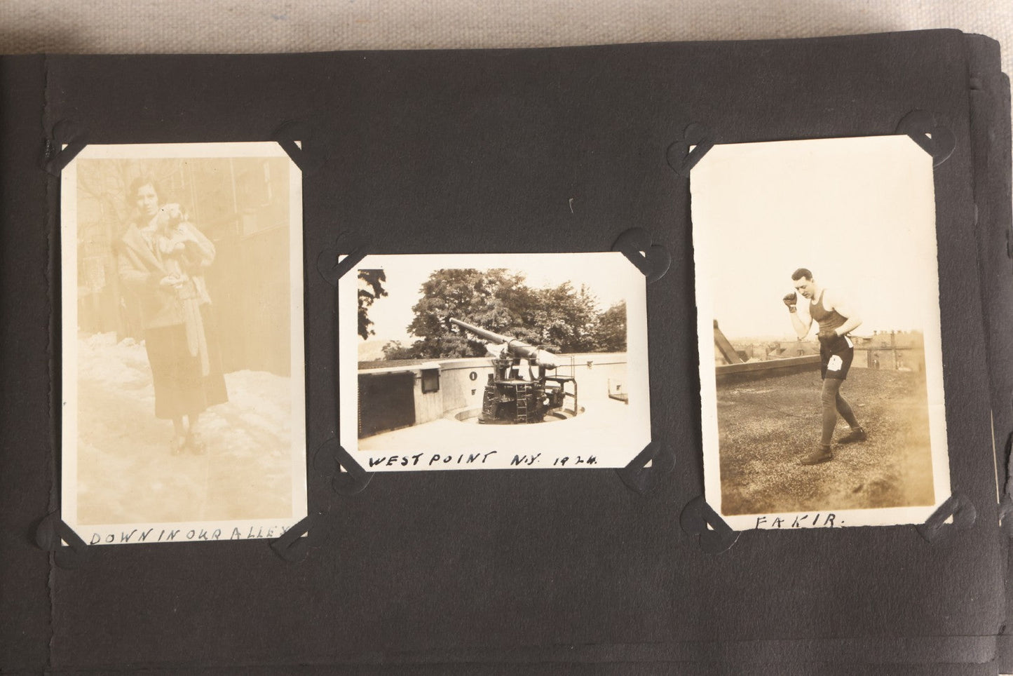 Lot 108 - Antique Snapshot Photo Album Containing 75+ Snapshot Photographs, West Point Military Academy Student And Family, Boxing, Marine Baseball Team, Guard Mount, Thayer Hall, Circa 1924