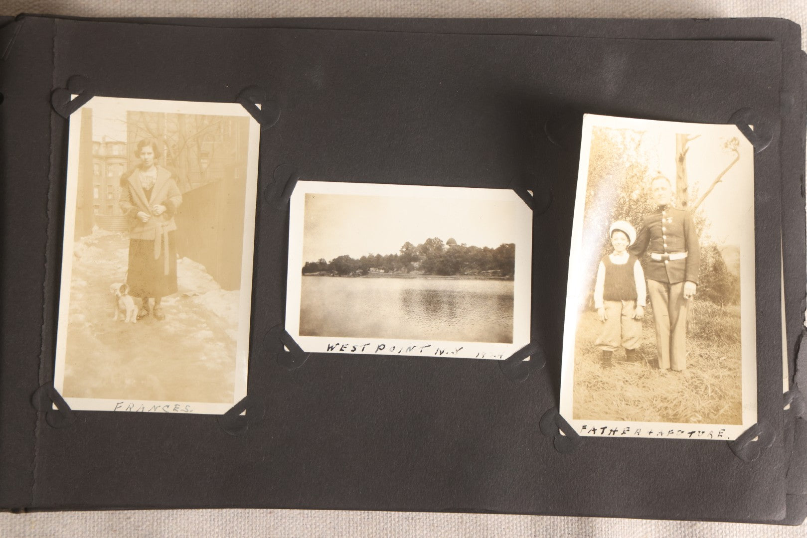 Lot 108 - Antique Snapshot Photo Album Containing 75+ Snapshot Photographs, West Point Military Academy Student And Family, Boxing, Marine Baseball Team, Guard Mount, Thayer Hall, Circa 1924
