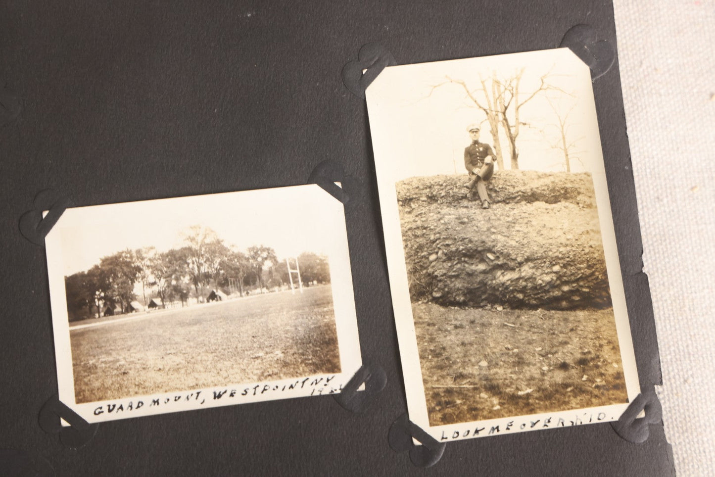 Lot 108 - Antique Snapshot Photo Album Containing 75+ Snapshot Photographs, West Point Military Academy Student And Family, Boxing, Marine Baseball Team, Guard Mount, Thayer Hall, Circa 1924