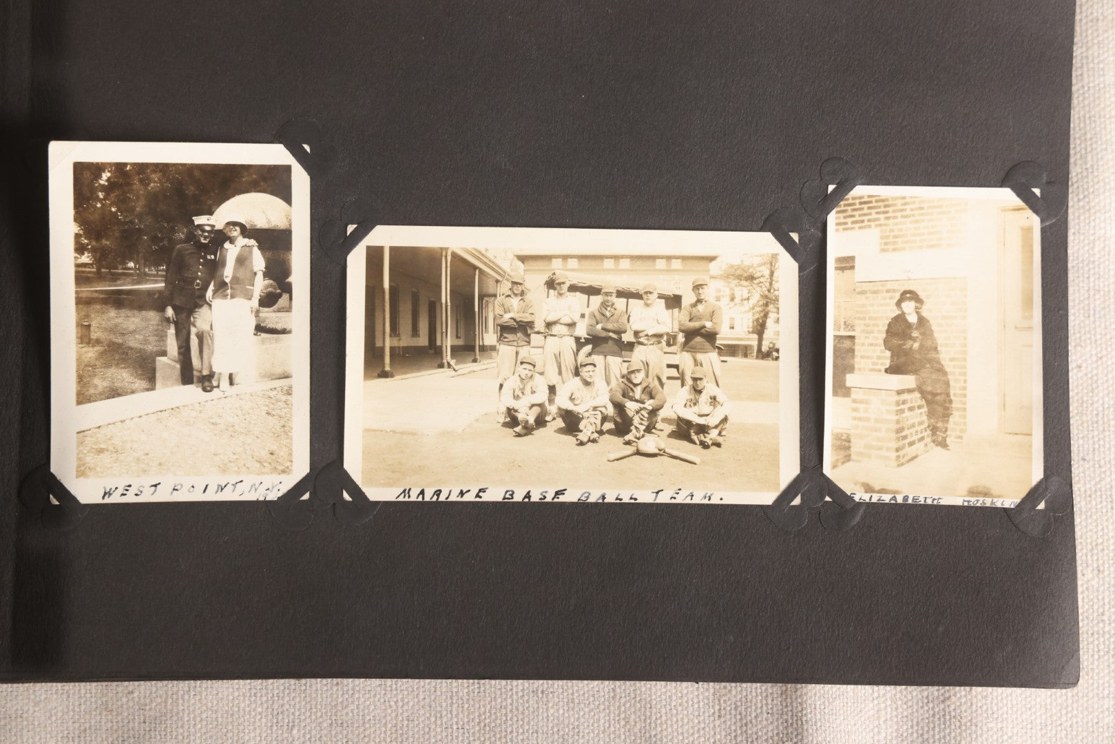 Lot 108 - Antique Snapshot Photo Album Containing 75+ Snapshot Photographs, West Point Military Academy Student And Family, Boxing, Marine Baseball Team, Guard Mount, Thayer Hall, Circa 1924