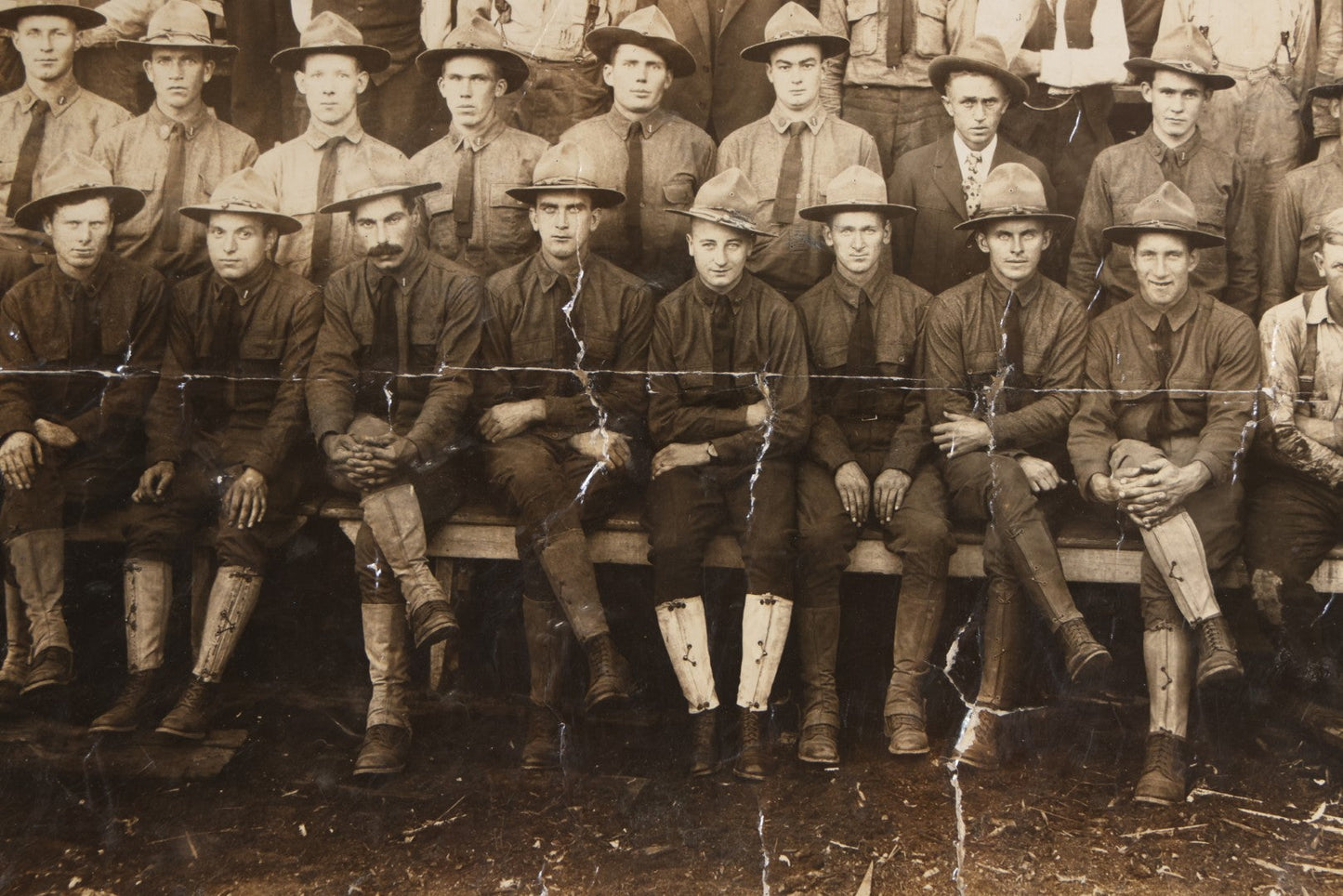 Lot 110 - Antique Board-Mounted 1918 Photograph Of World War I Soldiers And Workers, Photographed By Kinsey Photo, Seattle