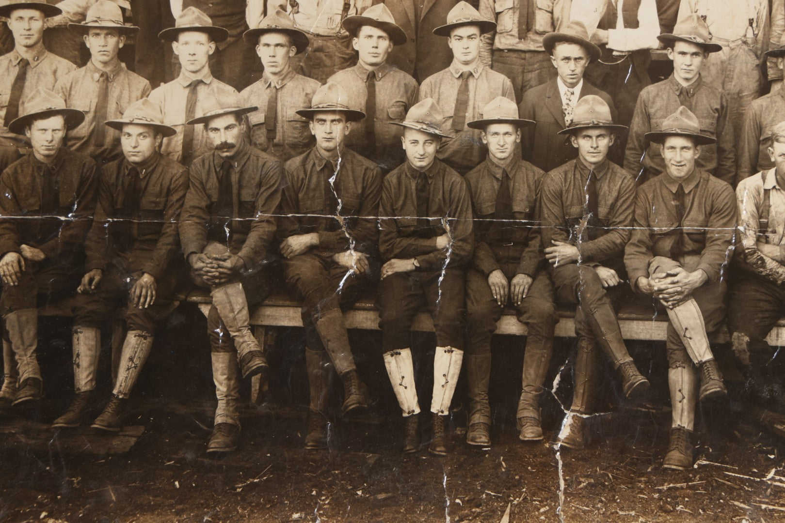 Lot 110 - Antique Board-Mounted 1918 Photograph Of World War I Soldiers And Workers, Photographed By Kinsey Photo, Seattle