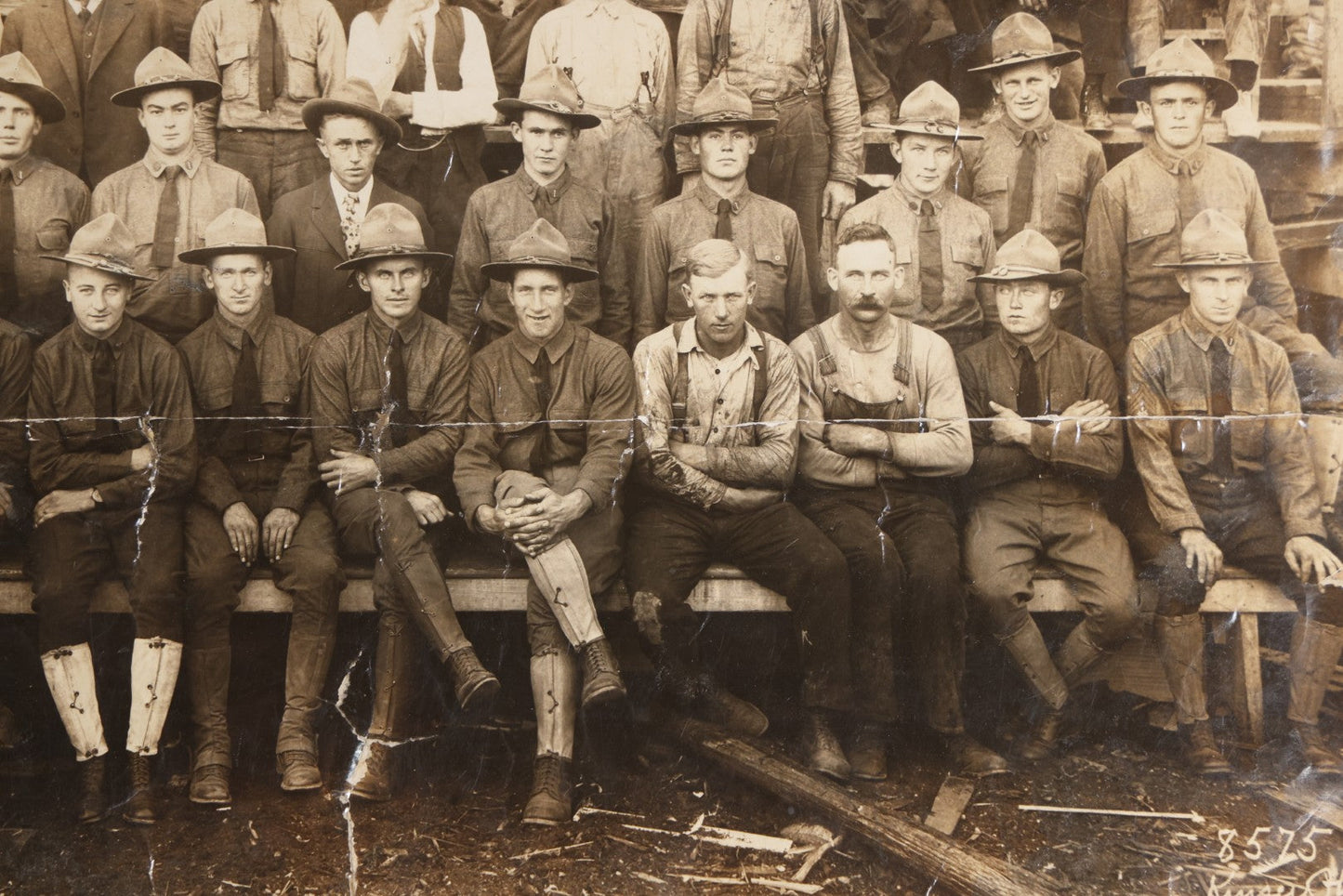Lot 110 - Antique Board-Mounted 1918 Photograph Of World War I Soldiers And Workers, Photographed By Kinsey Photo, Seattle