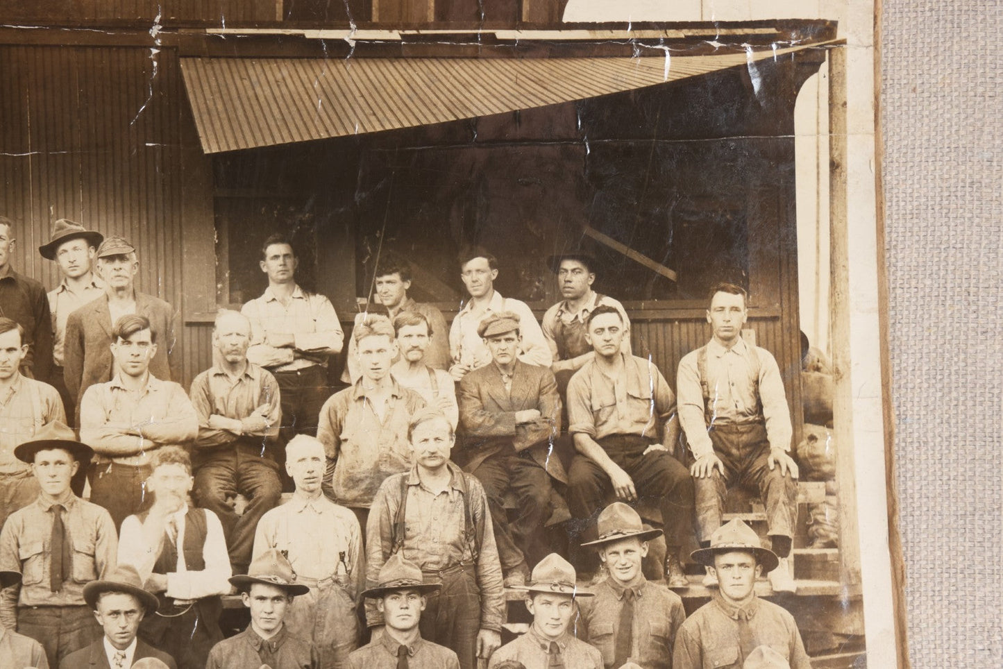 Lot 110 - Antique Board-Mounted 1918 Photograph Of World War I Soldiers And Workers, Photographed By Kinsey Photo, Seattle