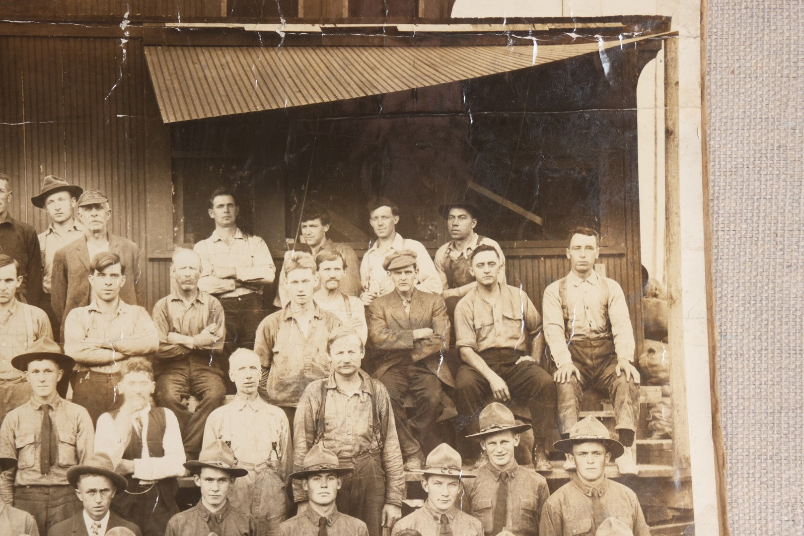 Lot 110 - Antique Board-Mounted 1918 Photograph Of World War I Soldiers And Workers, Photographed By Kinsey Photo, Seattle