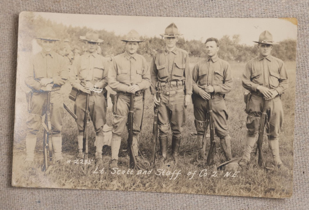 Lot 111 - Grouping Of 25 World War I Era Postcards, Mostly R.P.P.C.., From George F.A. Mulcahy, Including Training Scenes At Plattsburgh And Camp Devens, Barracks Interior, Rifle Training, Map Reading, And Marching