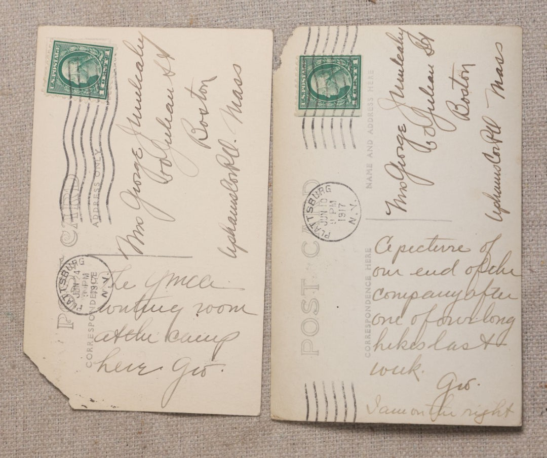 Lot 111 - Grouping Of 25 World War I Era Postcards, Mostly R.P.P.C.., From George F.A. Mulcahy, Including Training Scenes At Plattsburgh And Camp Devens, Barracks Interior, Rifle Training, Map Reading, And Marching