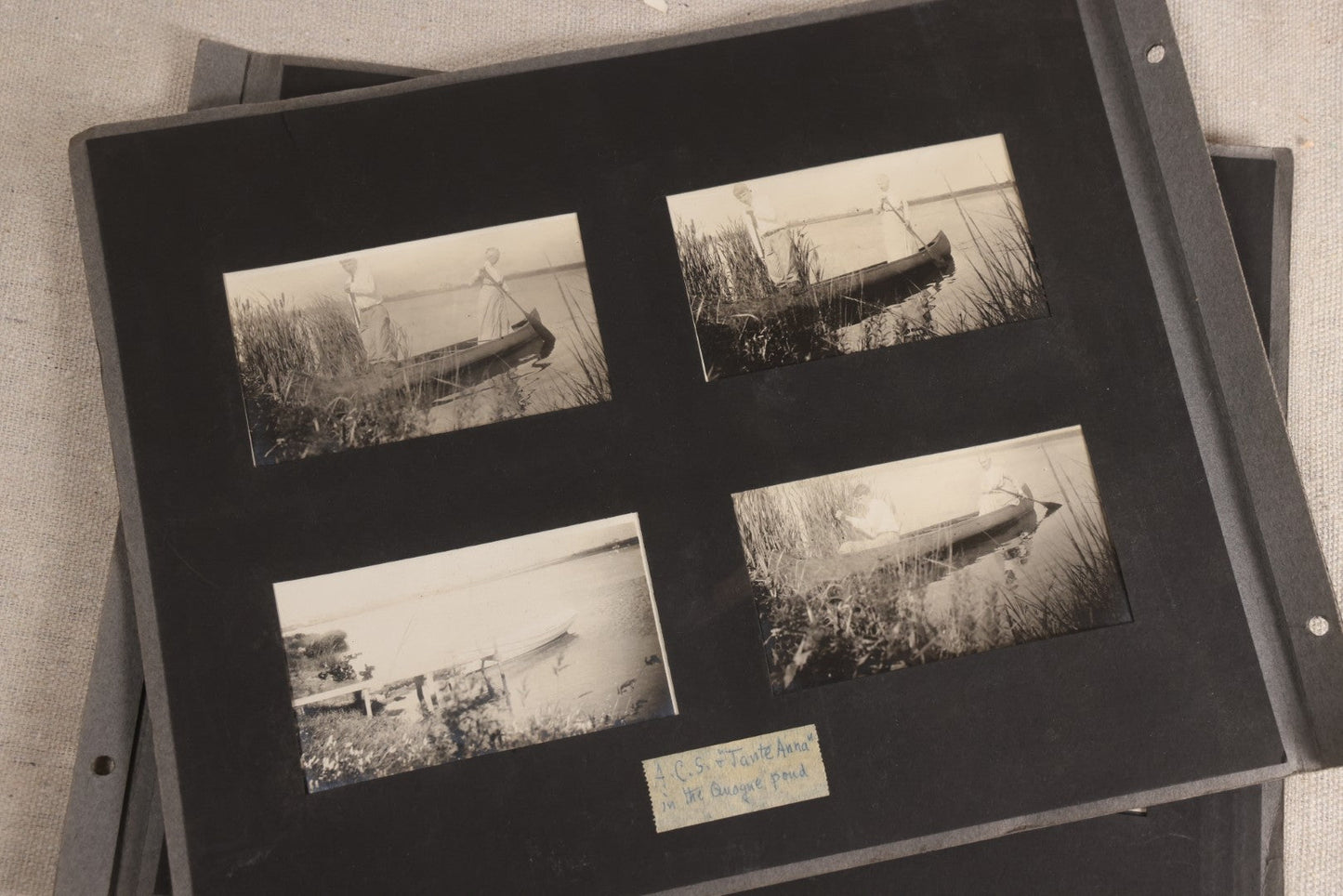 Lot 112 - Grouping Of 45+ Antique Snapshot Photographs On Loose Album Pages, Circa 1915, Dr. Brown's Adirondack Camp At Lake George, Sag Harbor, Quogue Pond, And Marlboro, New York