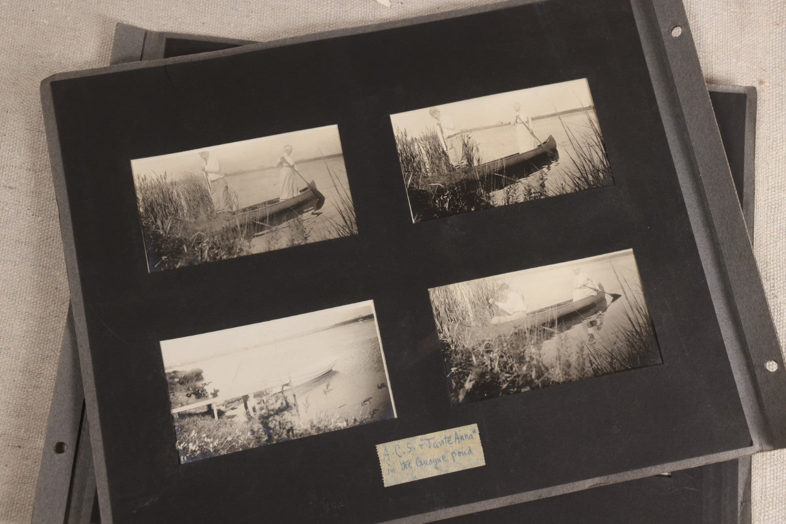 Lot 112 - Grouping Of 45+ Antique Snapshot Photographs On Loose Album Pages, Circa 1915, Dr. Brown's Adirondack Camp At Lake George, Sag Harbor, Quogue Pond, And Marlboro, New York