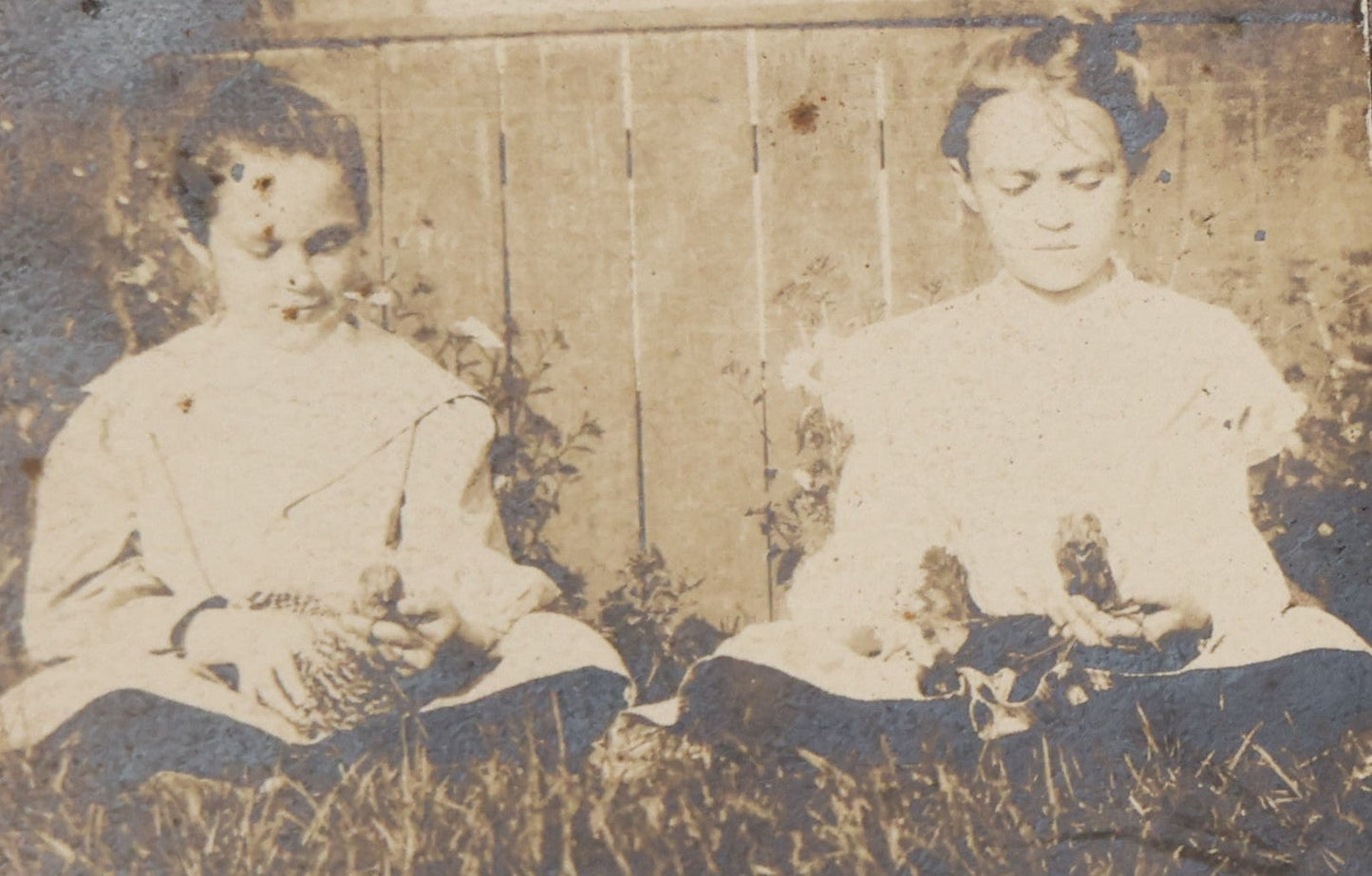 Lot 115 - Grouping Of Six Antique Board-Mounted Photographs Of Children, Including American Flag, Pet Bunnies, Pet Chickens, Doll In Pram, And Winter Sled Scene