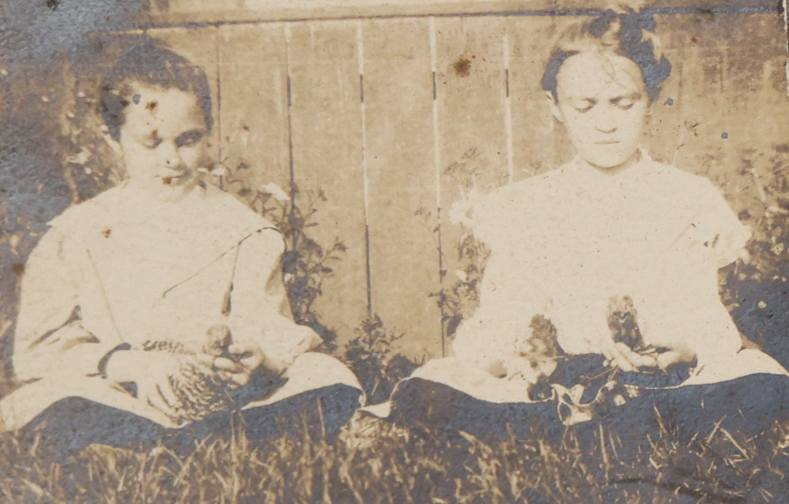 Lot 115 - Grouping Of Six Antique Board-Mounted Photographs Of Children, Including American Flag, Pet Bunnies, Pet Chickens, Doll In Pram, And Winter Sled Scene