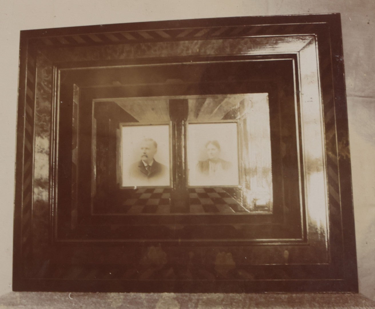 Lot 116 - Grouping Of Five Antique Board-Mounted Photographs, Including Bird Hunting With Shotguns, Woman With Lute, Uniformed Man With Horn Lapel Pin, And Dog On A Stoop