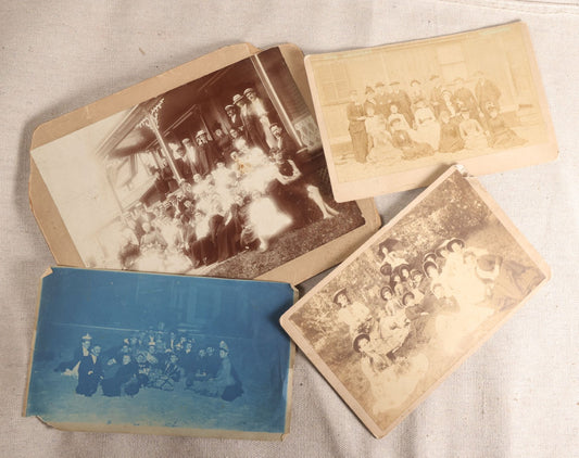 Lot 117 - Grouping Of Four Antique Outdoor Group Photographs Including An Unmounted Cyanotype Of Young Men And Women In The Snow