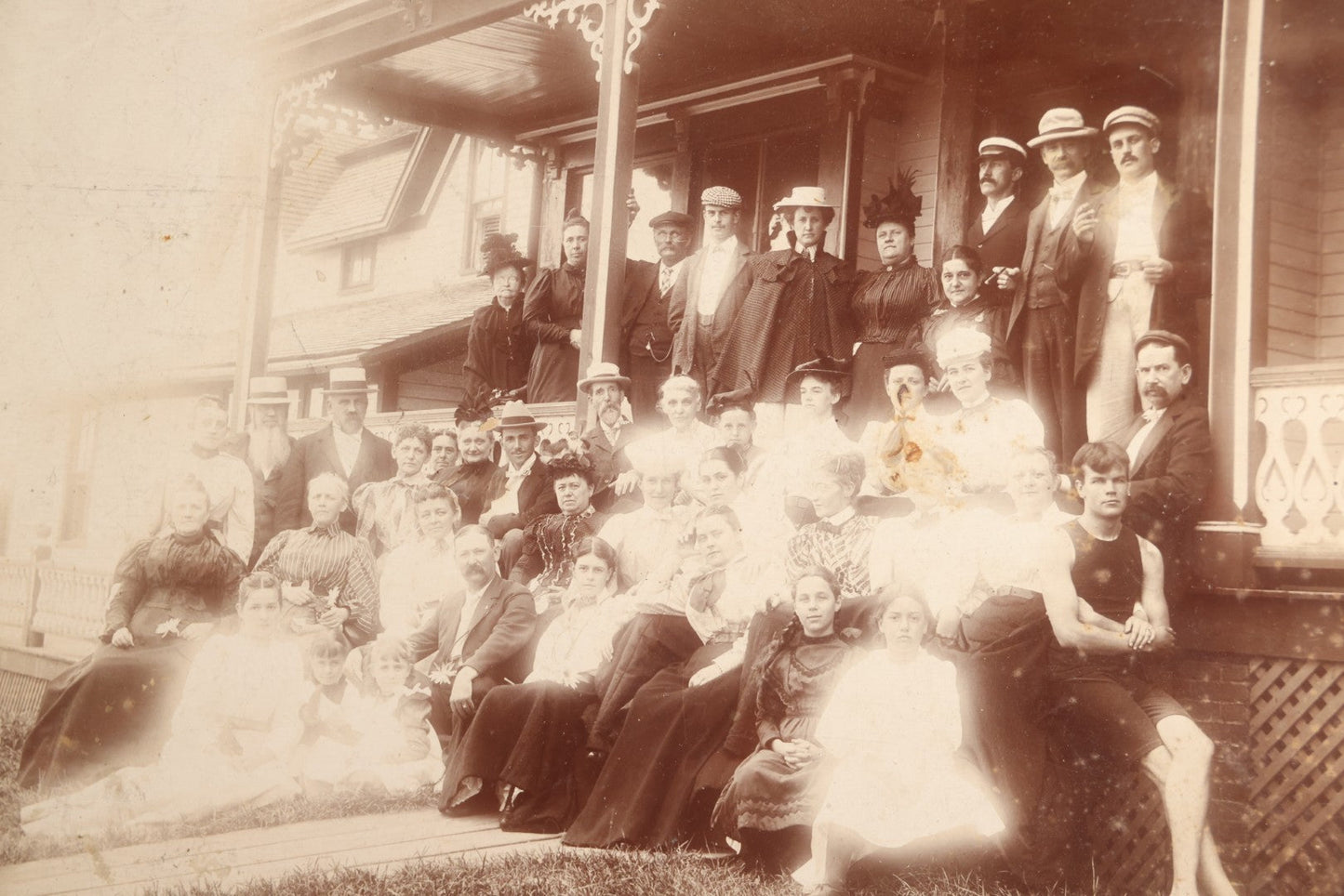 Lot 117 - Grouping Of Four Antique Outdoor Group Photographs Including An Unmounted Cyanotype Of Young Men And Women In The Snow