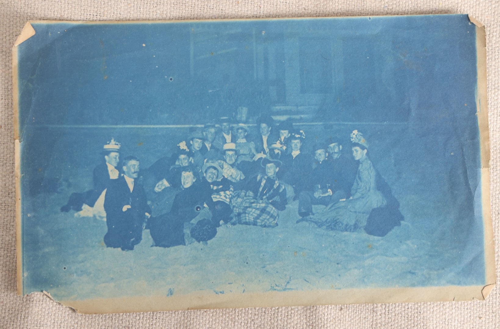 Lot 117 - Grouping Of Four Antique Outdoor Group Photographs Including An Unmounted Cyanotype Of Young Men And Women In The Snow