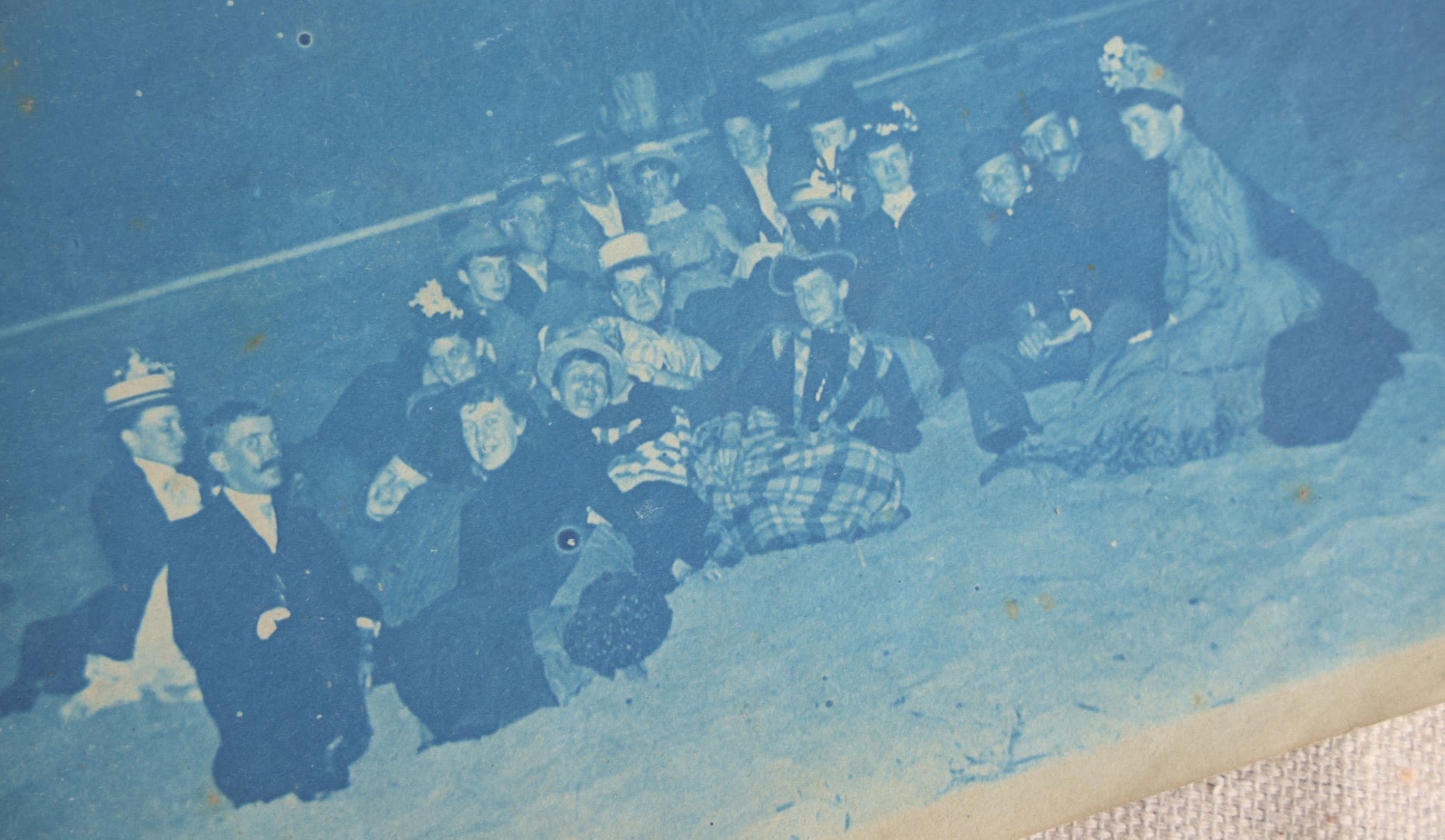 Lot 117 - Grouping Of Four Antique Outdoor Group Photographs Including An Unmounted Cyanotype Of Young Men And Women In The Snow