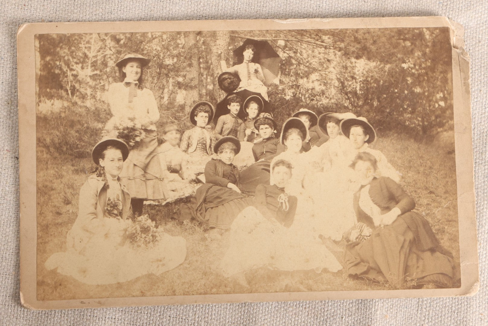 Lot 117 - Grouping Of Four Antique Outdoor Group Photographs Including An Unmounted Cyanotype Of Young Men And Women In The Snow