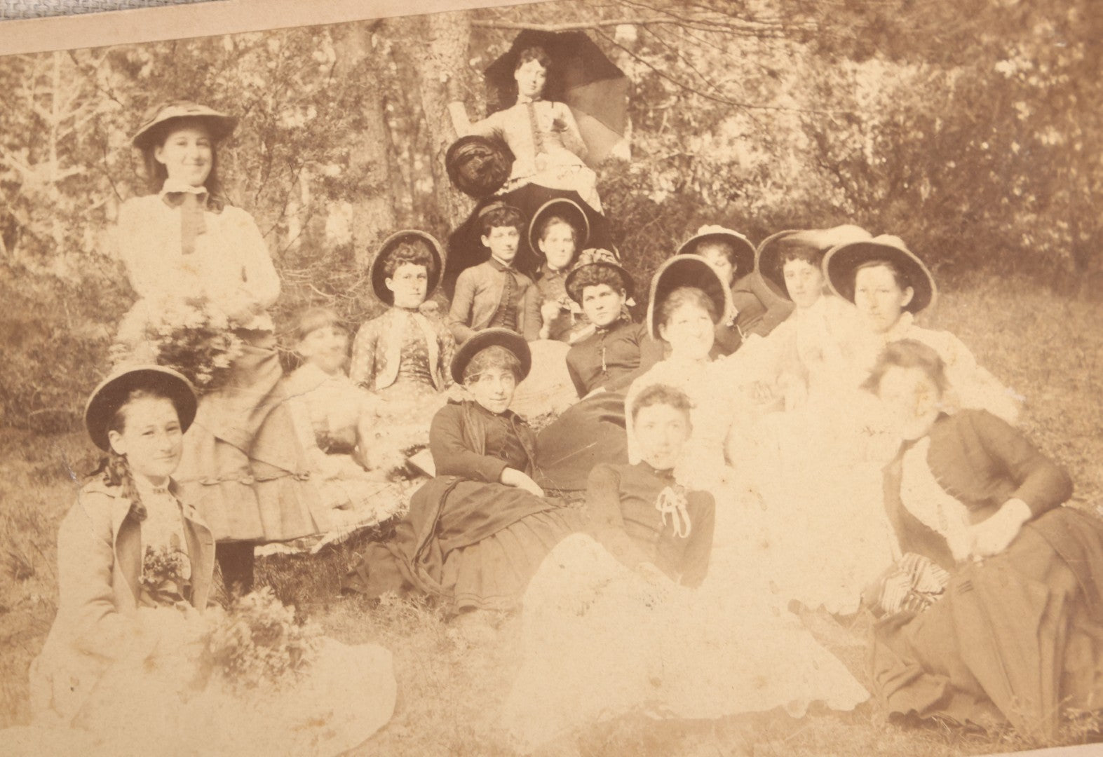 Lot 117 - Grouping Of Four Antique Outdoor Group Photographs Including An Unmounted Cyanotype Of Young Men And Women In The Snow