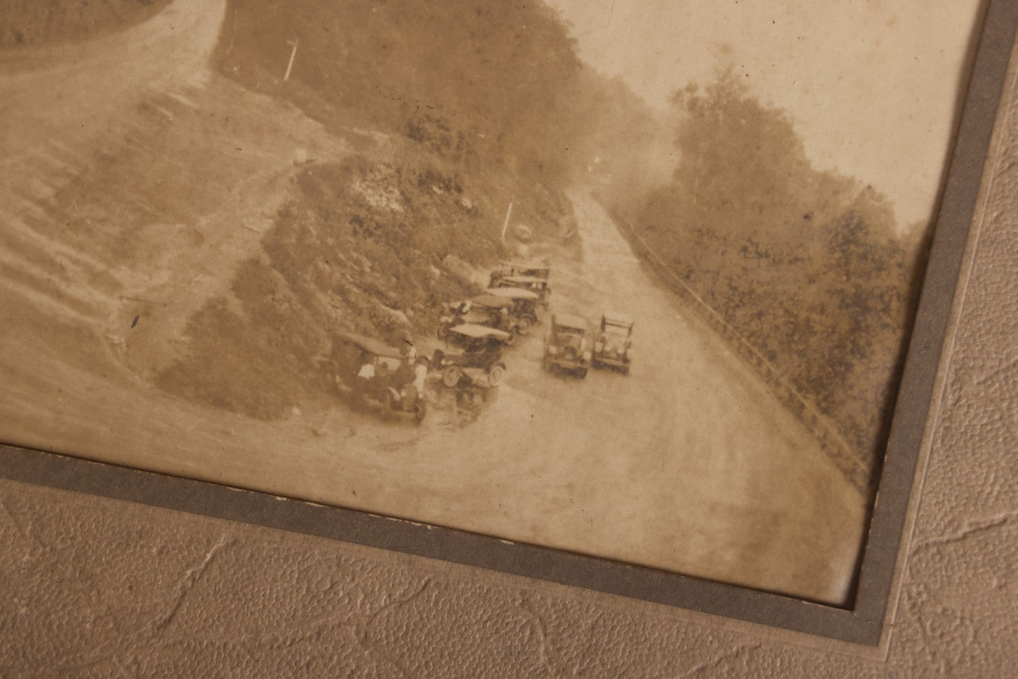Lot 120 - Antique Foldered Photograph Of The Hairpin Turn On The Mohawk Trail, Massachusetts, July 22, 1925, With Eight Early Automobiles