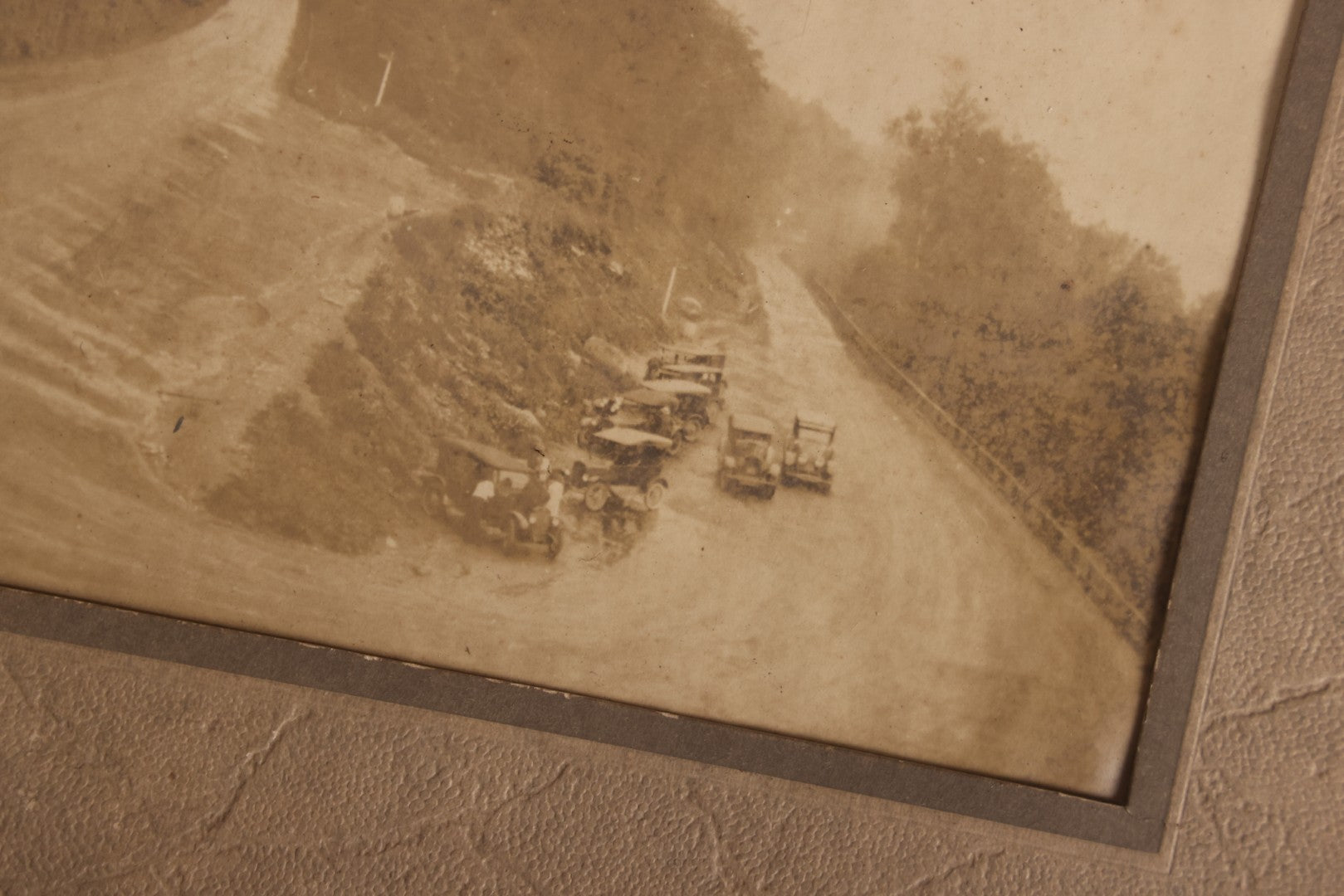 Lot 120 - Antique Foldered Photograph Of The Hairpin Turn On The Mohawk Trail, Massachusetts, July 22, 1925, With Eight Early Automobiles