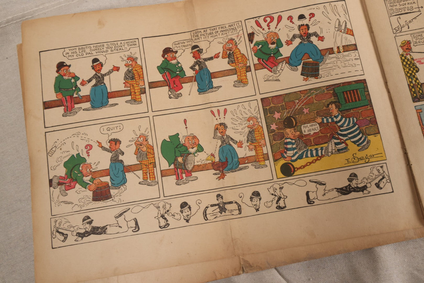 Lot 123 - "Charlie Chaplin's Funny Stunts" Antique Color Illustrated Comic Book, No. 380, Published By M. A. Donohue & Co., Chicago And New York, 1917, Note Large Fold Through Center