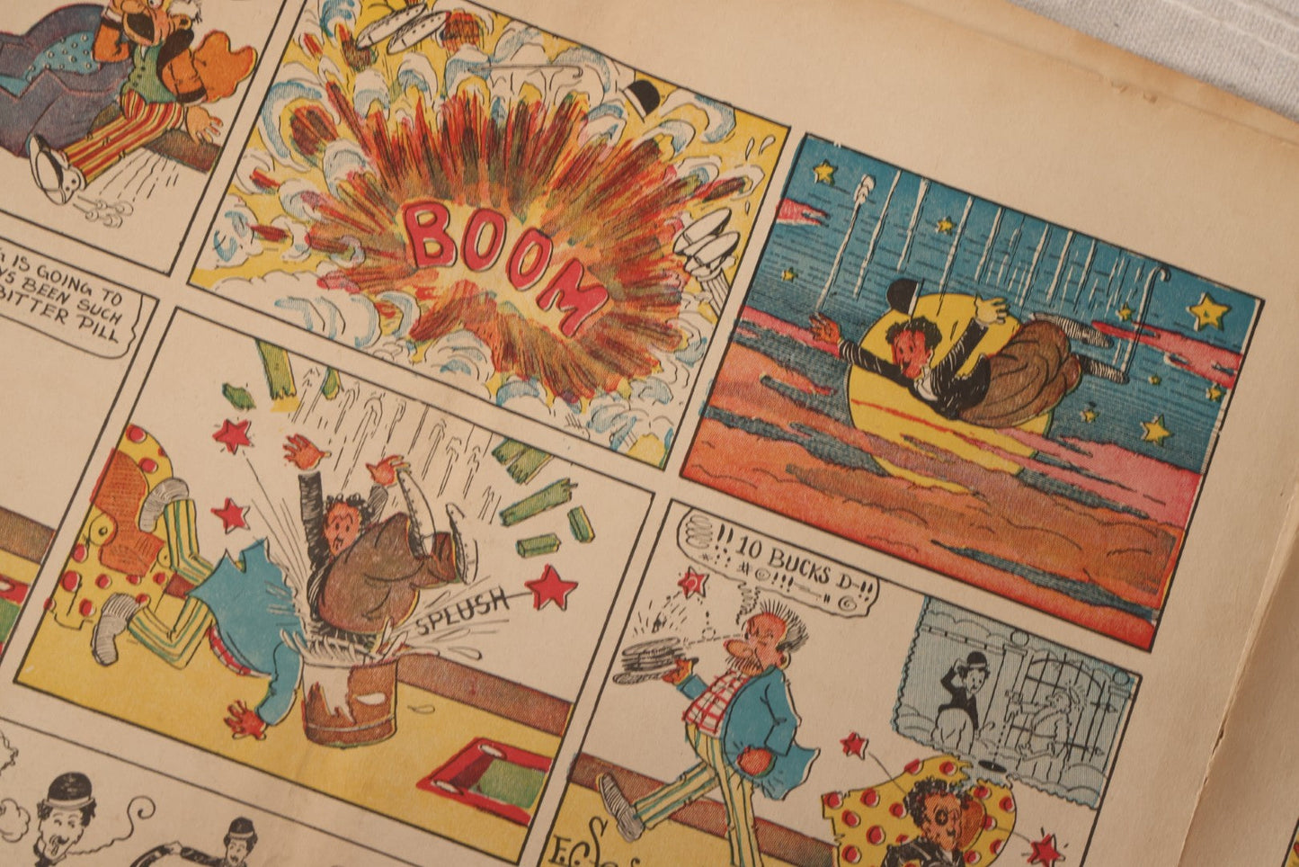 Lot 123 - "Charlie Chaplin's Funny Stunts" Antique Color Illustrated Comic Book, No. 380, Published By M. A. Donohue & Co., Chicago And New York, 1917, Note Large Fold Through Center