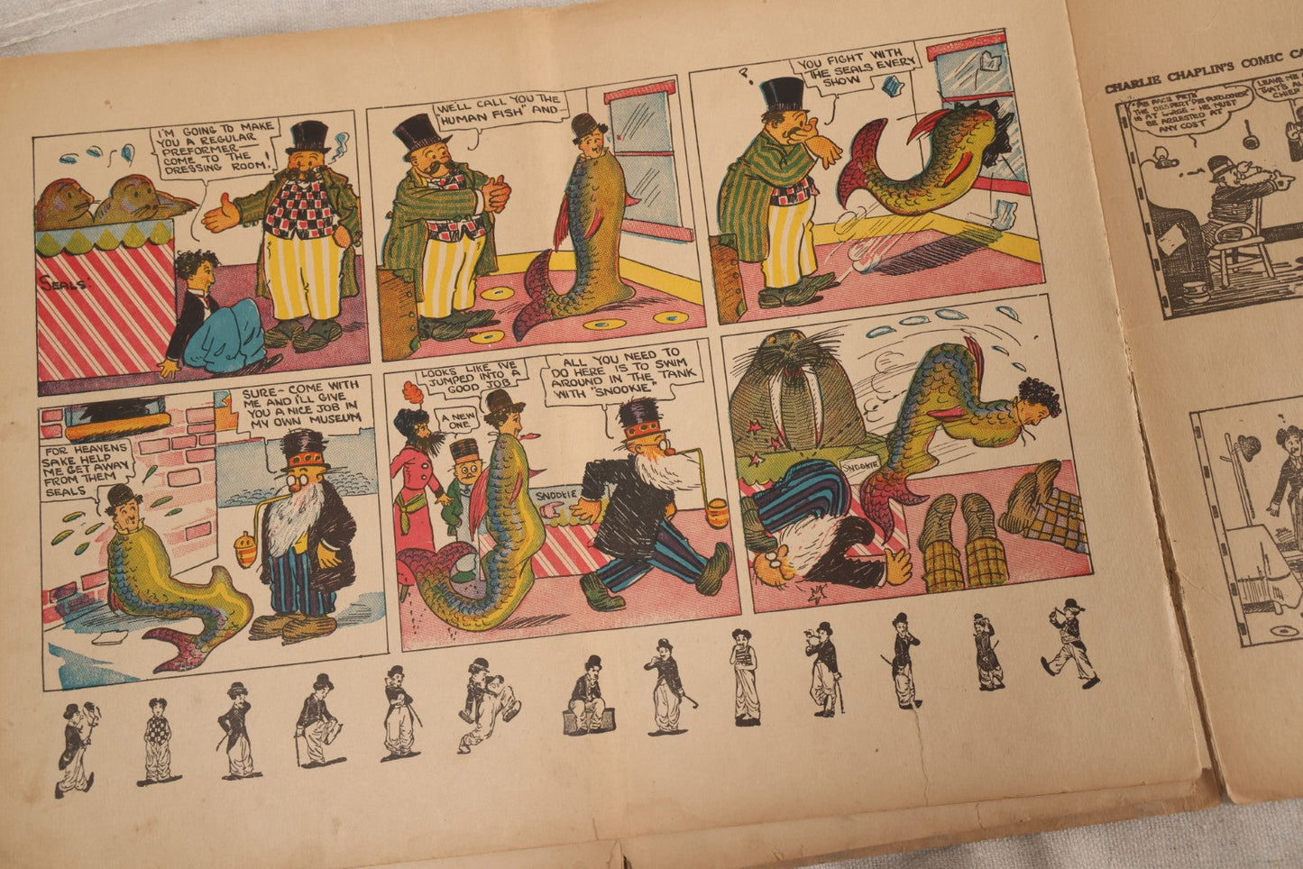 Lot 123 - "Charlie Chaplin's Funny Stunts" Antique Color Illustrated Comic Book, No. 380, Published By M. A. Donohue & Co., Chicago And New York, 1917, Note Large Fold Through Center