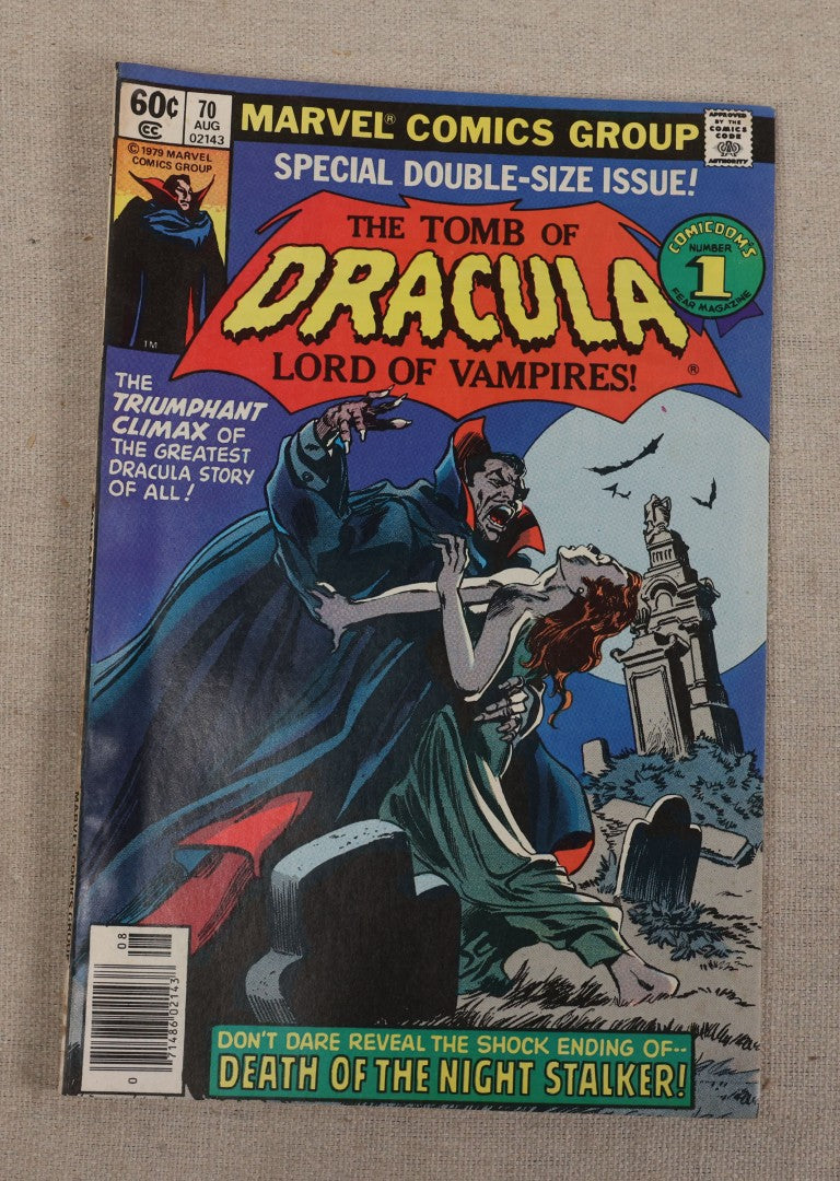 Lot 124 - Grouping Of Six Vintage 1970s Horror Comic Books, Including Marvel's "The Tomb Of Dracula" No. 24, 68, And 70, Atlas's "Planet Of Vampires" No. 2, D.C.'s "The Phantom Stranger" No. 26, And Marvel's "The Frankenstein Monster" No. 12