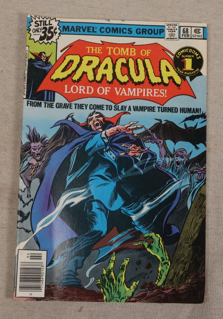 Lot 124 - Grouping Of Six Vintage 1970s Horror Comic Books, Including Marvel's "The Tomb Of Dracula" No. 24, 68, And 70, Atlas's "Planet Of Vampires" No. 2, D.C.'s "The Phantom Stranger" No. 26, And Marvel's "The Frankenstein Monster" No. 12