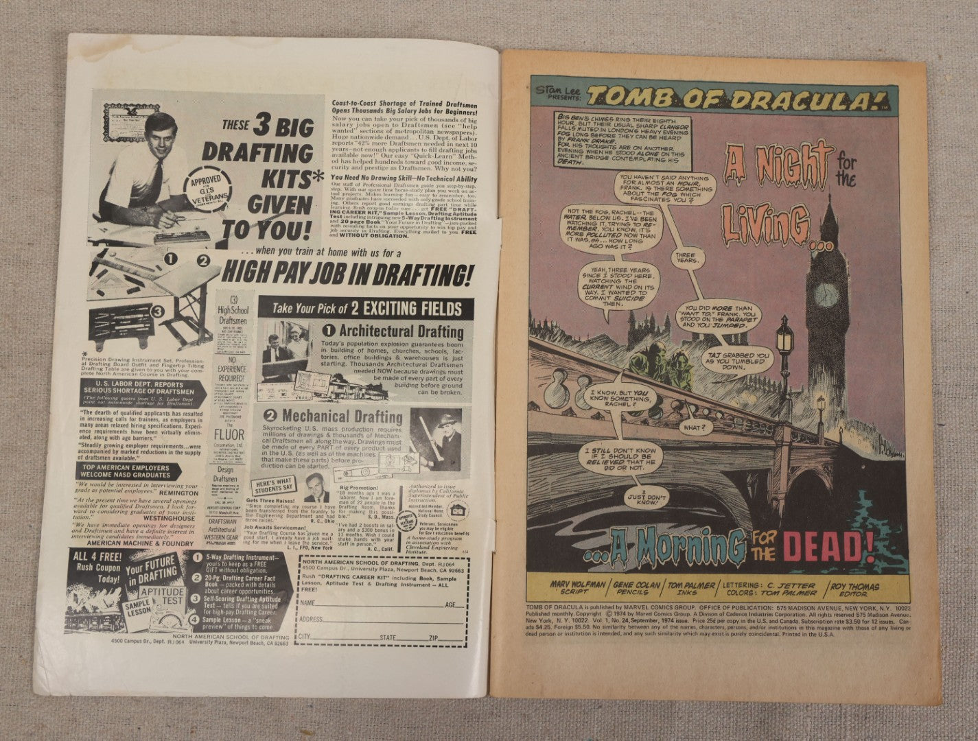 Lot 124 - Grouping Of Six Vintage 1970s Horror Comic Books, Including Marvel's "The Tomb Of Dracula" No. 24, 68, And 70, Atlas's "Planet Of Vampires" No. 2, D.C.'s "The Phantom Stranger" No. 26, And Marvel's "The Frankenstein Monster" No. 12