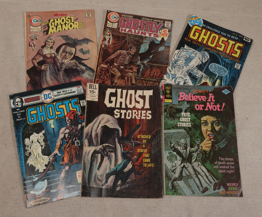 Lot 125 - Grouping Of Six Vintage 1970s Horror And Supernatural Comic Books, Including D.C.'s "Ghosts" No. 45 And 78, Charlton's "Ghostly Haunts" No. 43 And "Ghost Manor" No. 24, Gold Key's "Ripley's Believe It Or Not!" And Dell's "Ghost Stories"