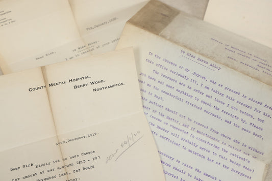 Lot 135 - Grouping Of Antique 1919-1920 Letters Regarding The Institutionalization Of Miss Sarah Abbey, A Civil Patient Displaced By World War I Military Use Of Northampton County Asylum, Berry Wood, Bootham Park York, England