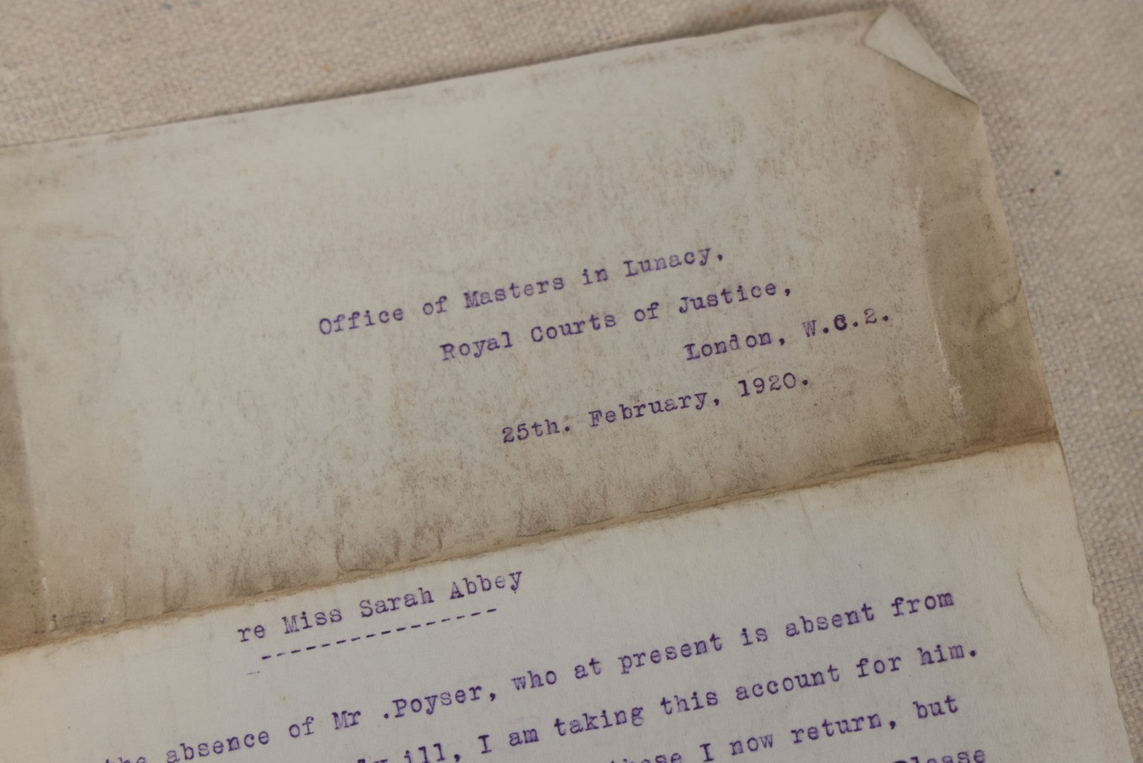 Lot 135 - Grouping Of Antique 1919-1920 Letters Regarding The Institutionalization Of Miss Sarah Abbey, A Civil Patient Displaced By World War I Military Use Of Northampton County Asylum, Berry Wood, Bootham Park York, England