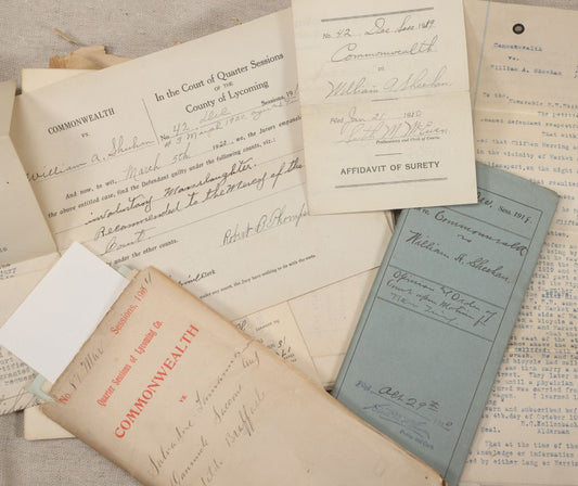 Lot 136 - Grouping Of Antique Lycoming County, Pennsylvania Criminal Court Documents, Commonwealth Vs. William A. Sheehan Involuntary Manslaughter 1920 And Commonwealth Vs. Salvatore Lamanna Et Al. Murder 1914
