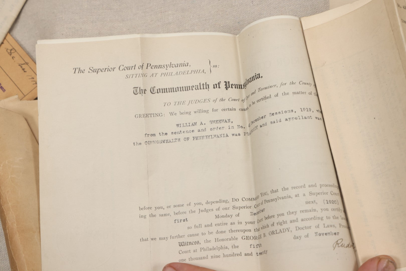 Lot 136 - Grouping Of Antique Lycoming County, Pennsylvania Criminal Court Documents, Commonwealth Vs. William A. Sheehan Involuntary Manslaughter 1920 And Commonwealth Vs. Salvatore Lamanna Et Al. Murder 1914