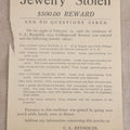 Lot 161 - Antique Stolen Jewelry Reward Poster, $500 Reward, Patek Philippe Watch, Diamond Rings, And Pearl Pins Stolen From Residence Of C.L. Reynolds, Toledo, Ohio, February 22, 1906