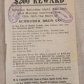 Lot 167 - Antique Reward Poster, $200 Reward, Burglary Of Schroder Bros. Co., Furs, Satins, And Ostrich Feathers Stolen, Battle Creek, Michigan, December 13, 1913