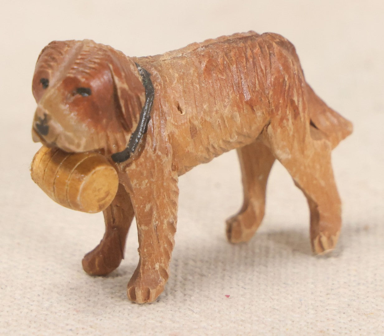 Lot 170 - Trio Of Vintage Carved Wooden Saint Bernard Dog Figures With Barrel Collars