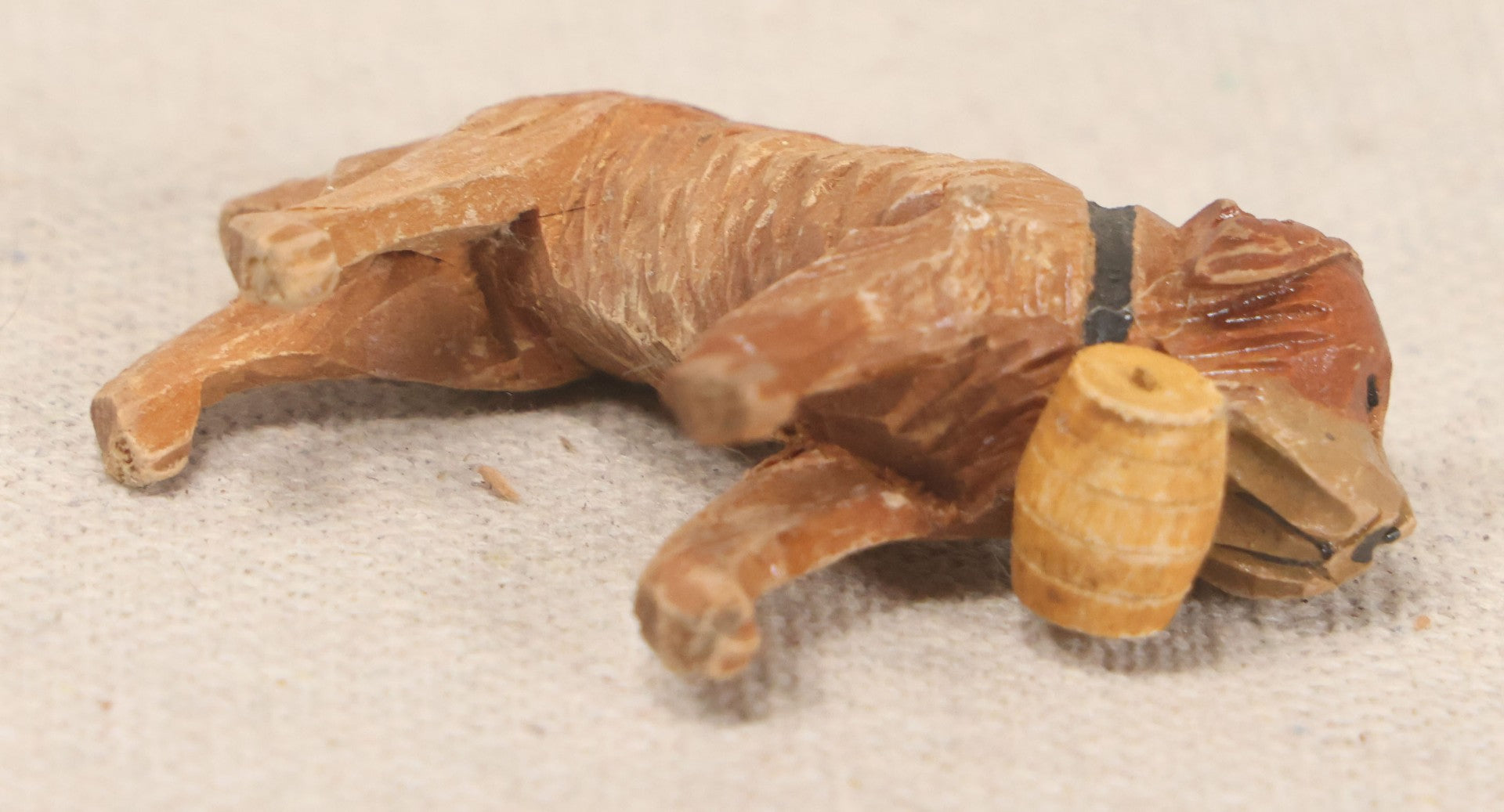 Lot 170 - Trio Of Vintage Carved Wooden Saint Bernard Dog Figures With Barrel Collars