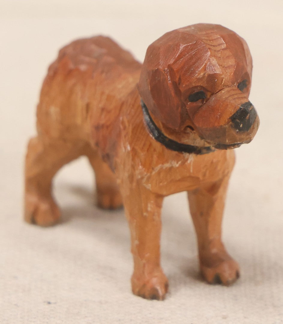 Lot 170 - Trio Of Vintage Carved Wooden Saint Bernard Dog Figures With Barrel Collars