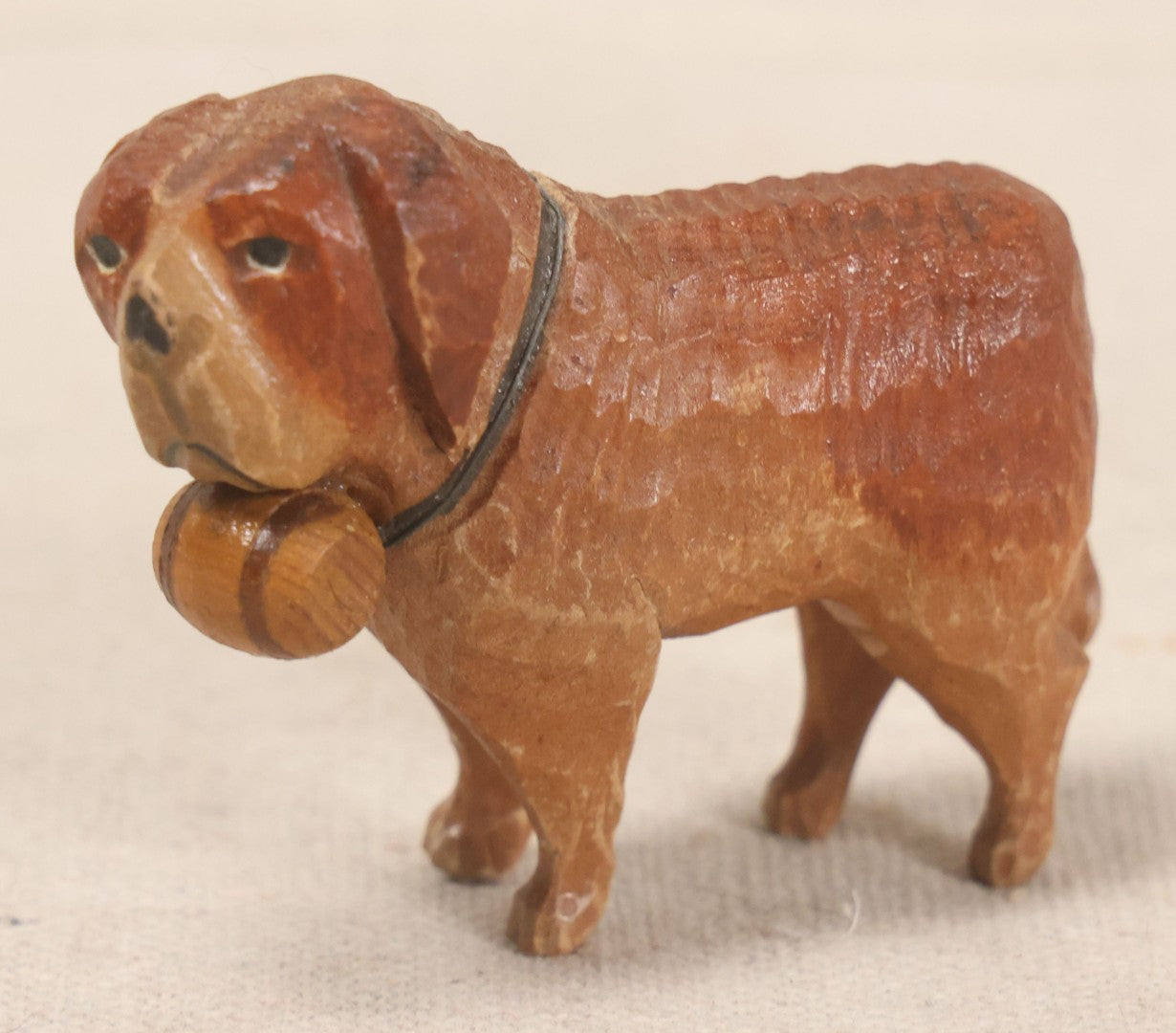 Lot 170 - Trio Of Vintage Carved Wooden Saint Bernard Dog Figures With Barrel Collars