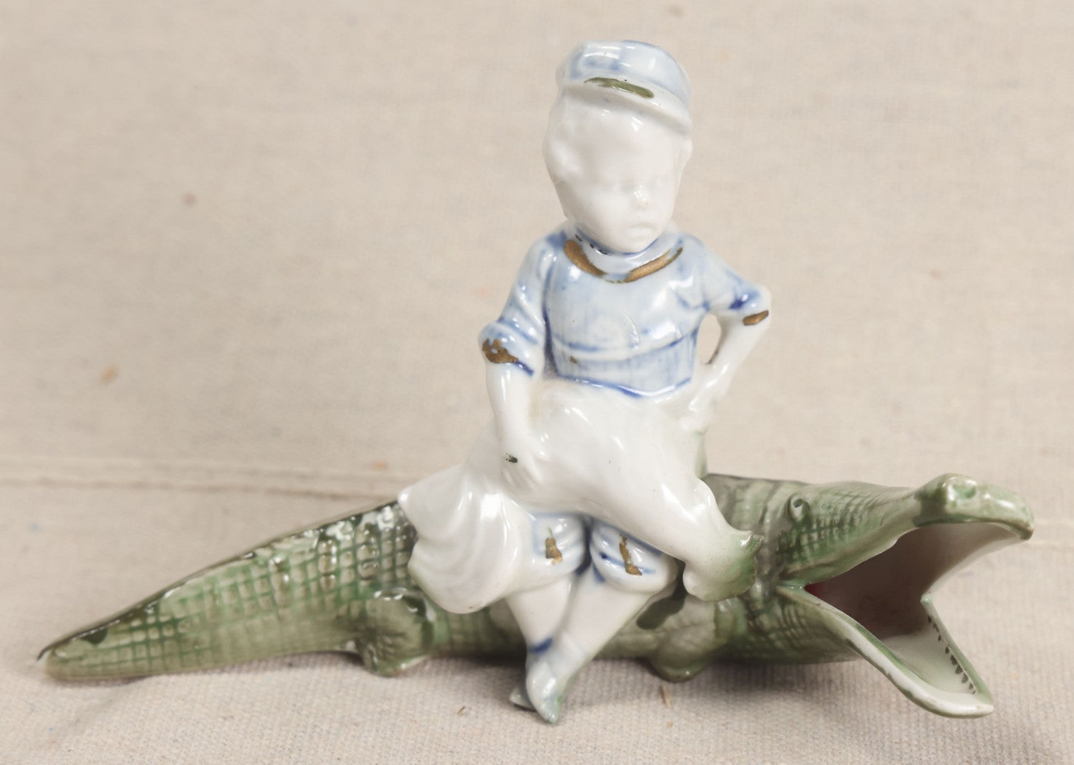 Lot 173 - Vintage Porcelain Figural Ashtray Of A Boy Riding An Alligator