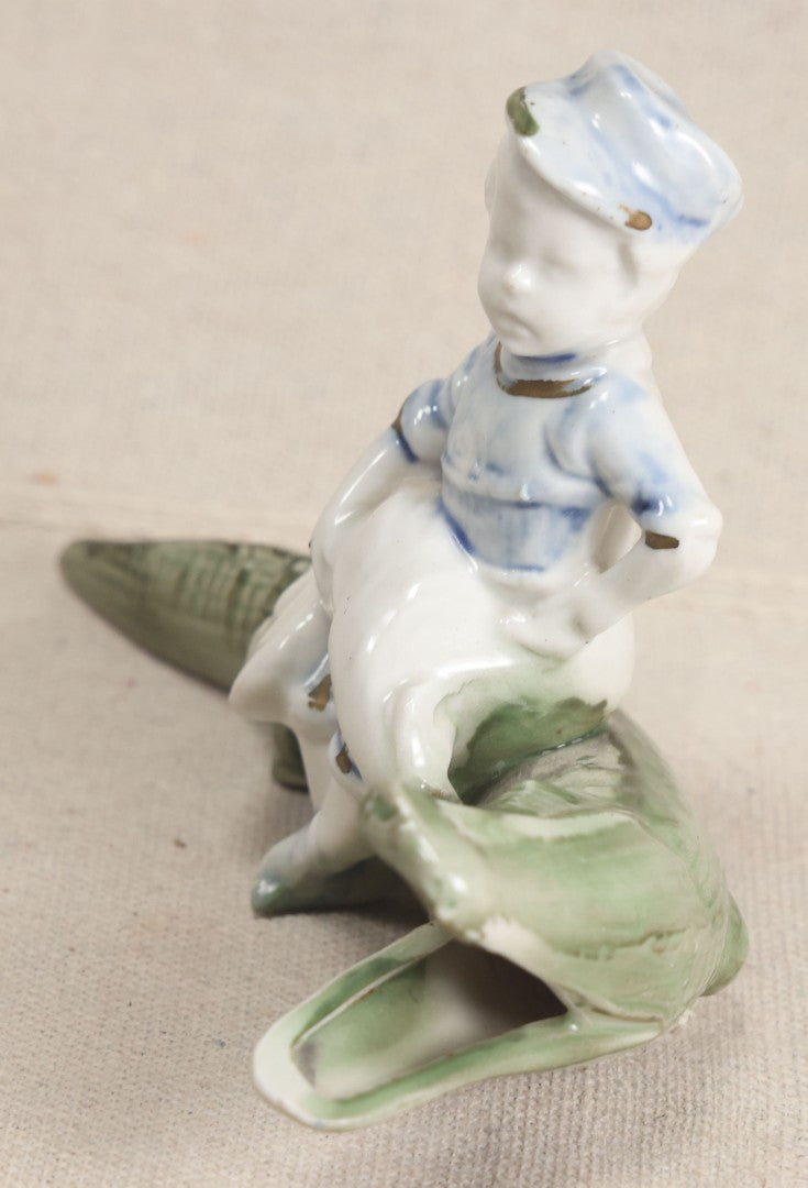Lot 173 - Vintage Porcelain Figural Ashtray Of A Boy Riding An Alligator