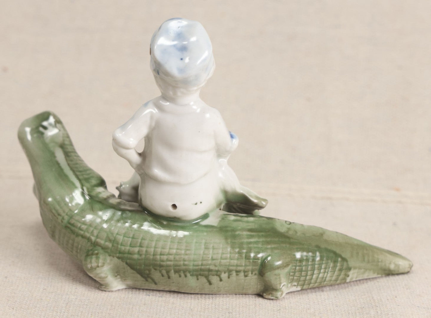 Lot 173 - Vintage Porcelain Figural Ashtray Of A Boy Riding An Alligator