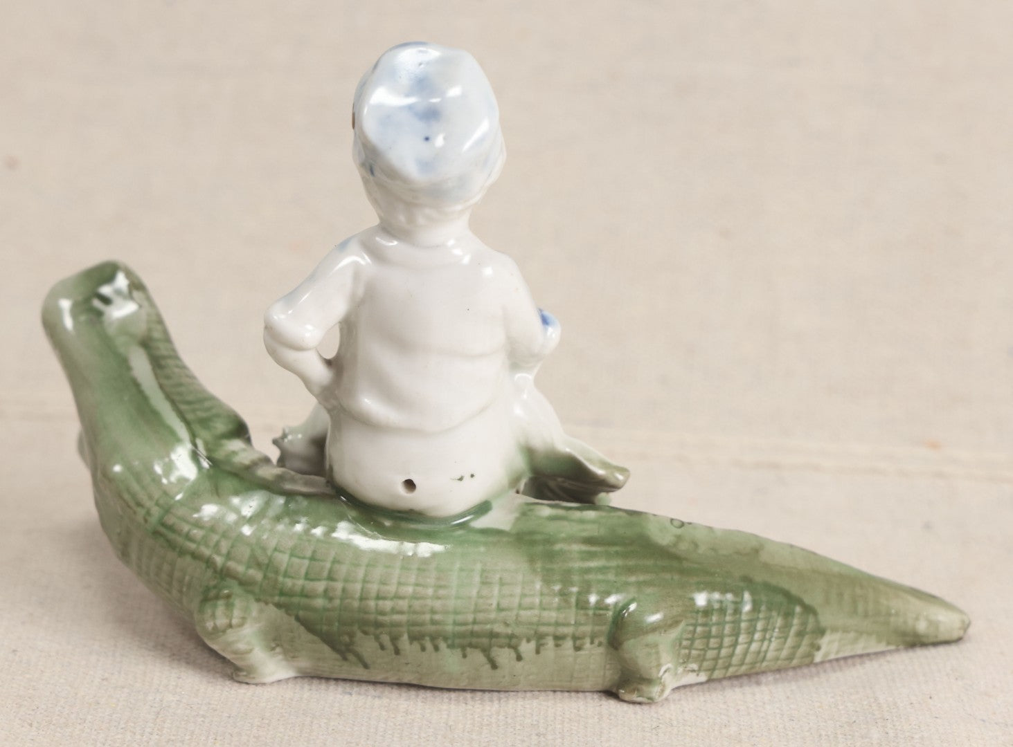 Lot 173 - Vintage Porcelain Figural Ashtray Of A Boy Riding An Alligator